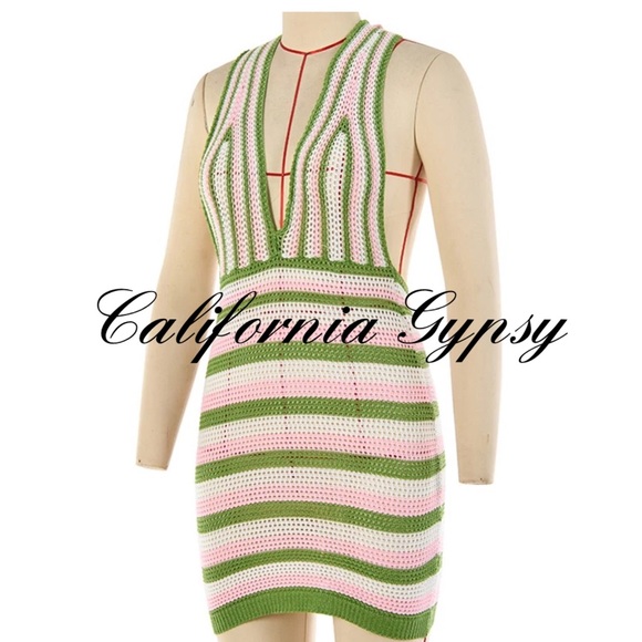 Crochet Boho Halter Mini Dress - Picture 4 of 12